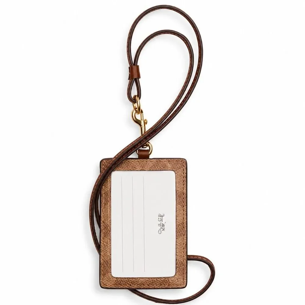 Coach ID Lanyard Signature Canvas Tan Brown Card Holder CZ285 NWT